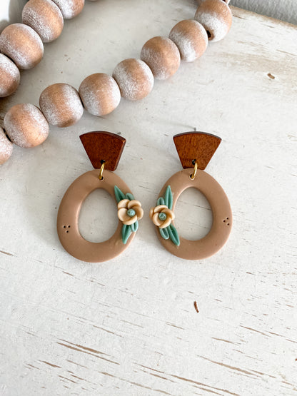 Tan Floral Earrings