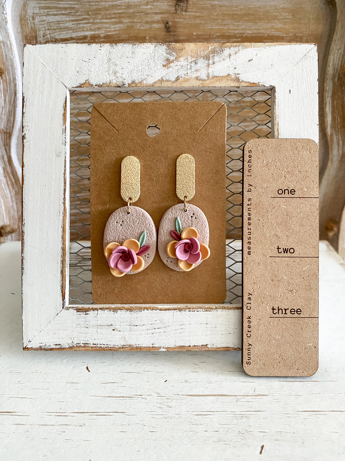 Pink and orange floral dangles
