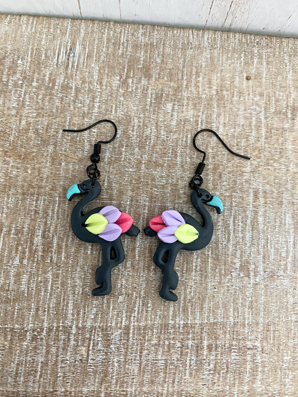 Neon black polymer clay flamingos