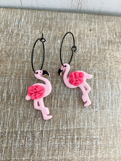 Pink polymer clay flamingo polymer clay earrings