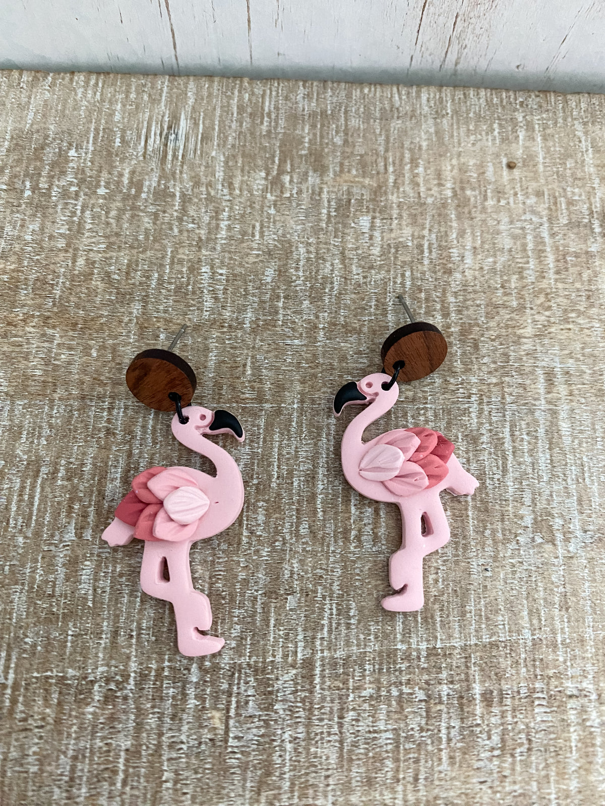 Pink polymer clay flamingo polymer clay earrings