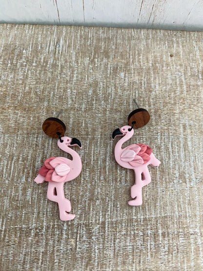 Pink polymer clay flamingo polymer clay earrings