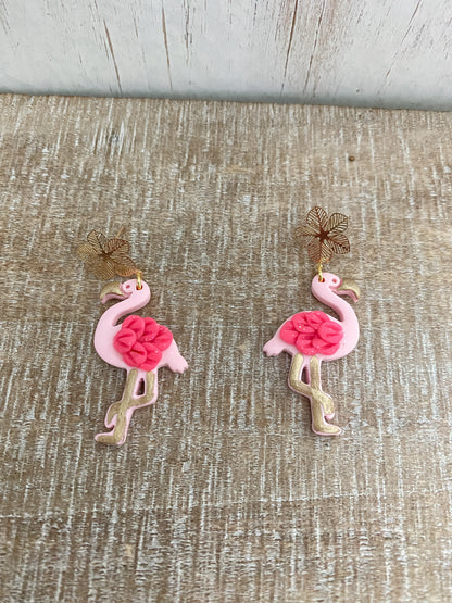 Pink polymer clay flamingo polymer clay earrings