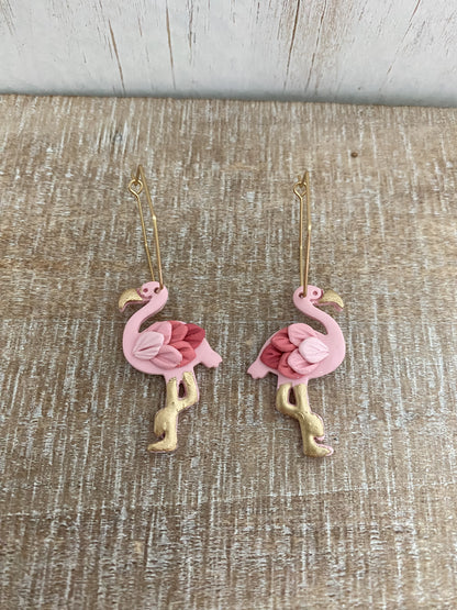 Pink polymer clay flamingo polymer clay earrings