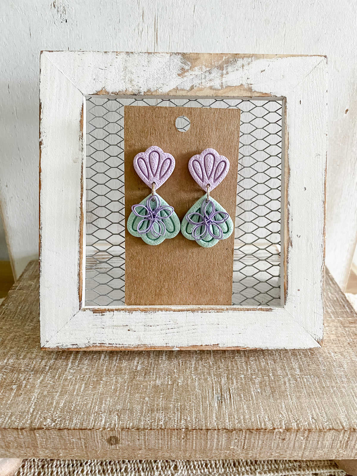 Purple & green flower mermaid dangles