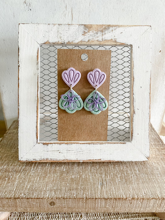 Purple & green flower mermaid dangles