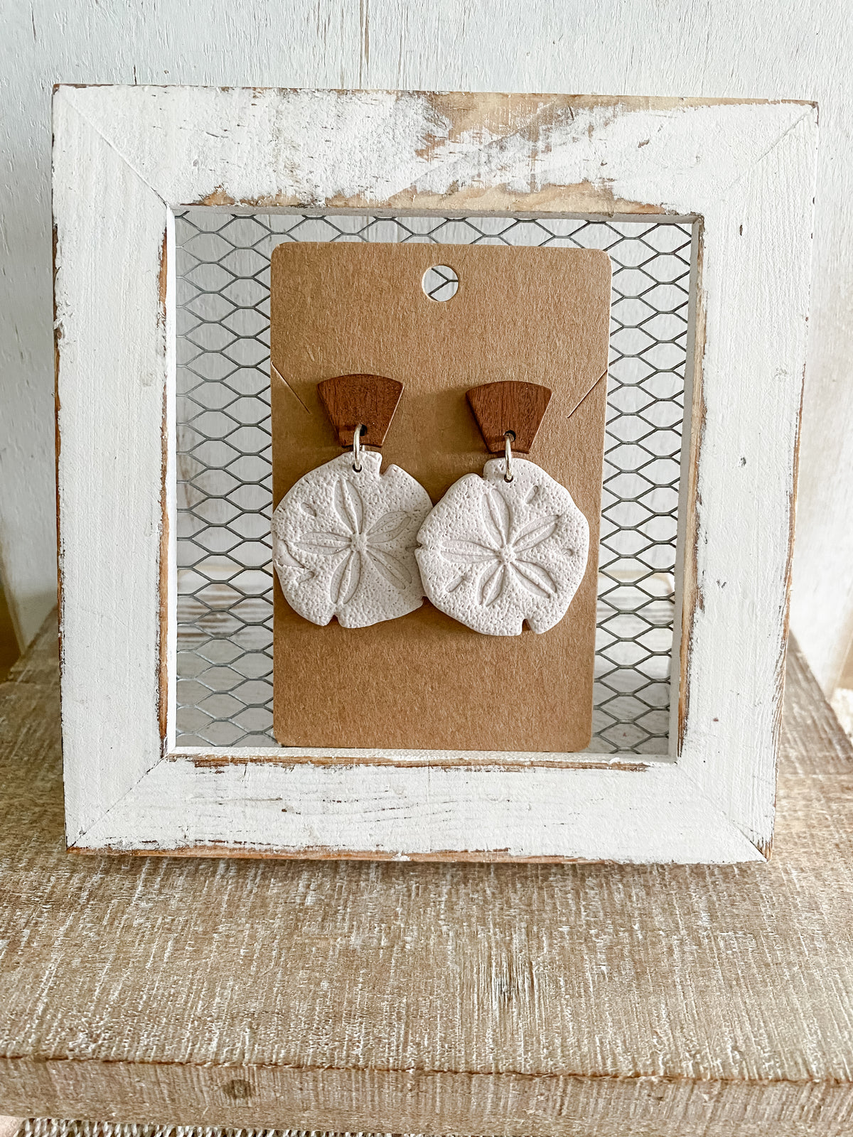 Large sand dollar polymer clay earrings