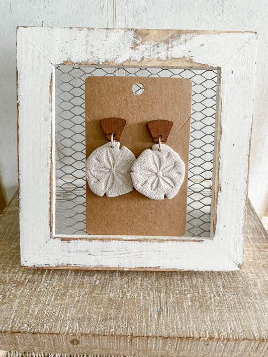 Large sand dollar polymer clay earrings