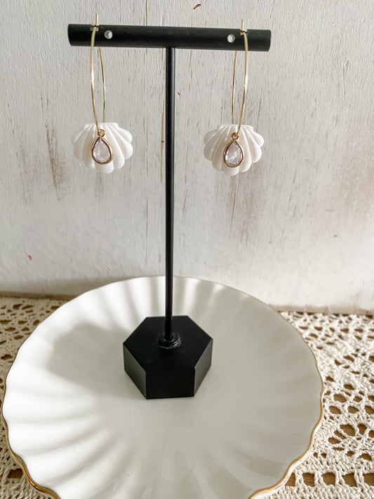 Pearl seashell polymer clay hoops