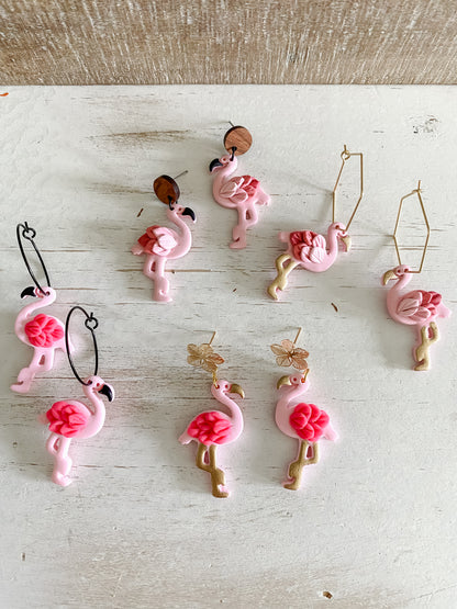 Pink polymer clay flamingo polymer clay earrings