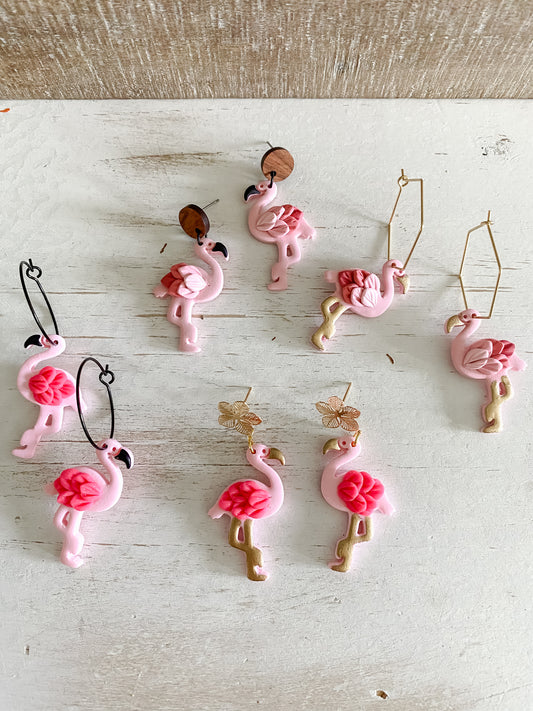 Pink polymer clay flamingo polymer clay earrings