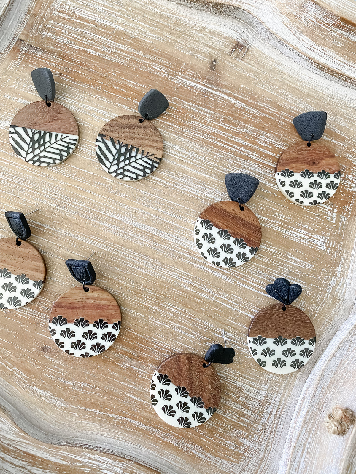 Tropical resin & walnut handmade polymer clay earring collection