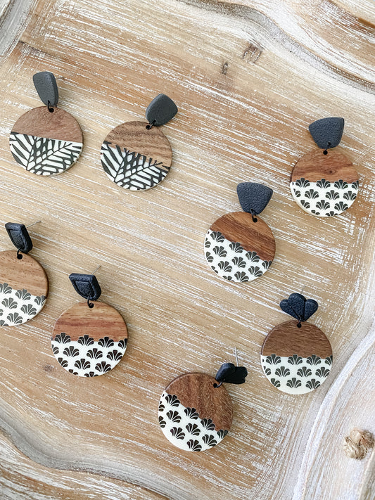 Tropical resin & walnut handmade polymer clay earring collection