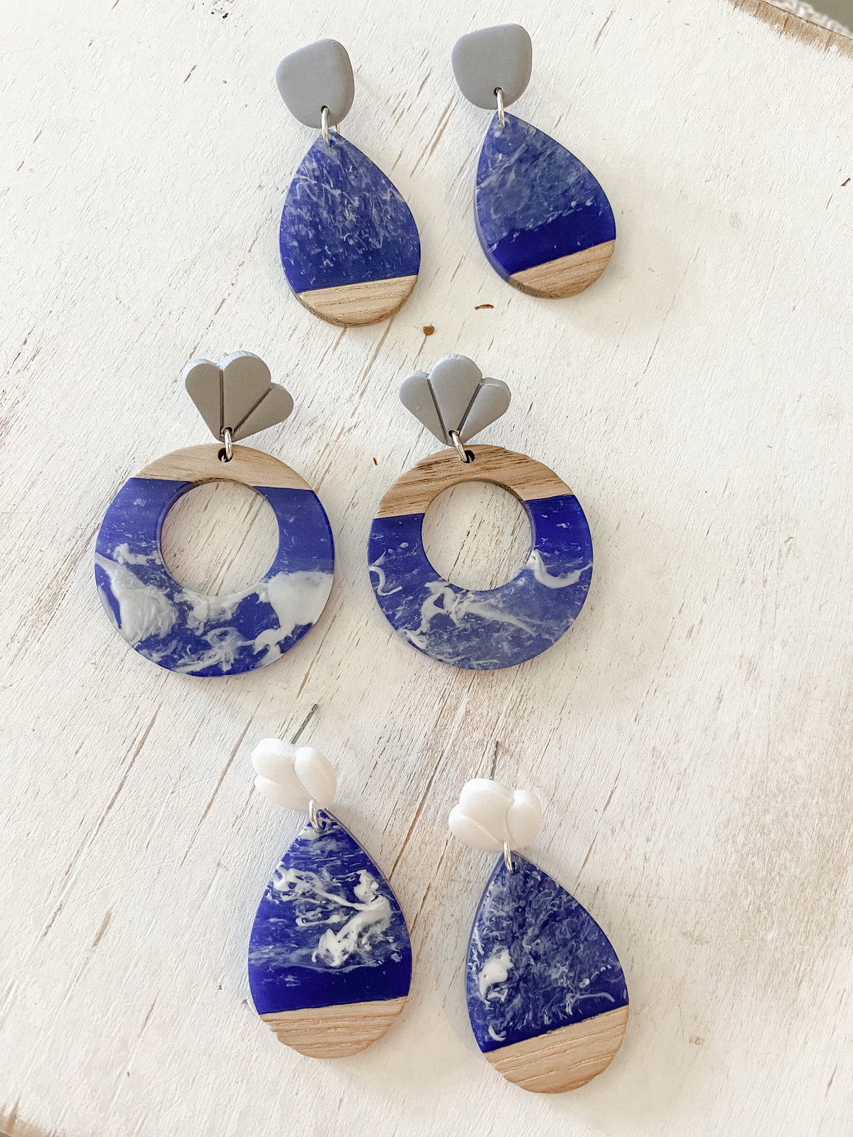 Blue resin summer handmade polymer clay earring collection