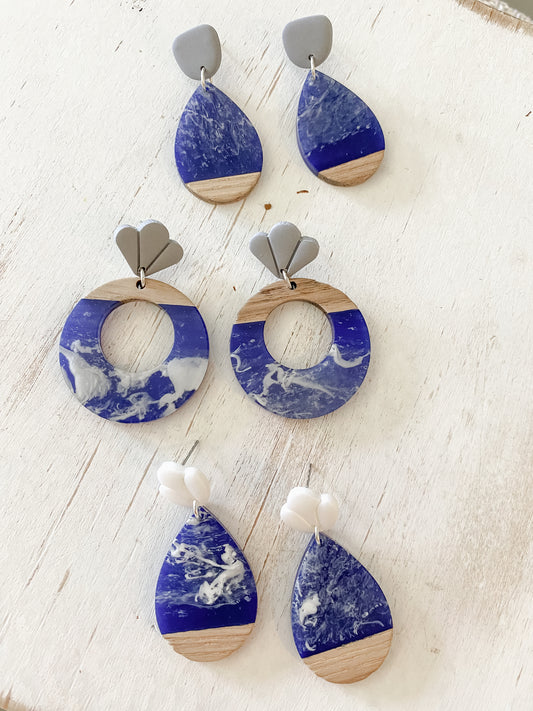 Blue resin summer handmade polymer clay earring collection
