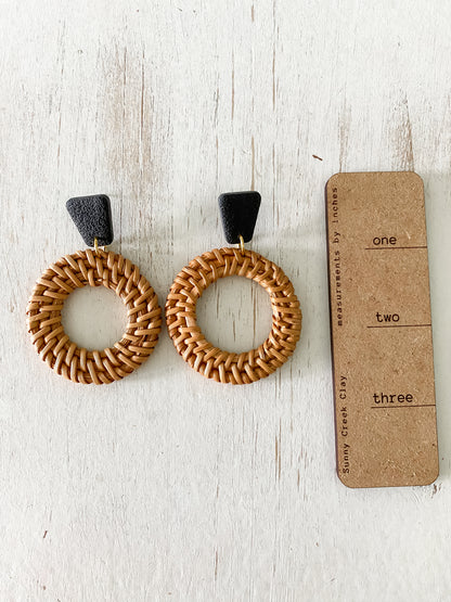Circle polymer clay rattan earrings