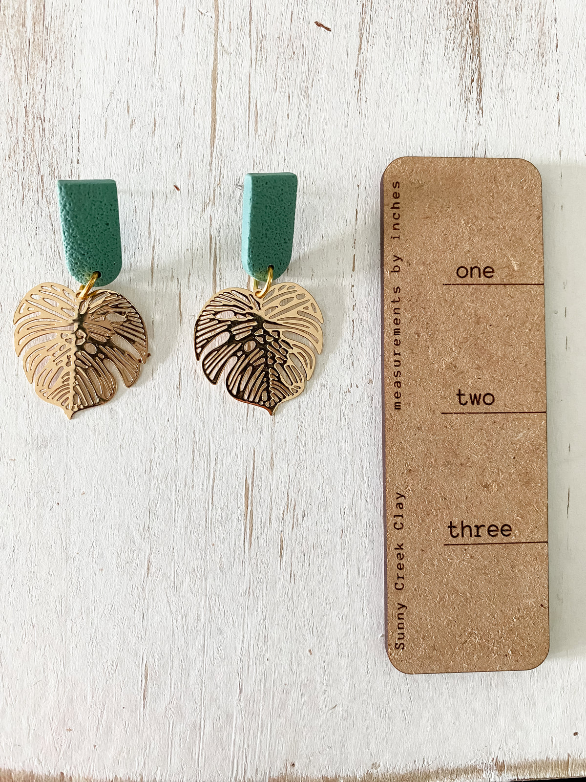 Monstera polymer clay earrings