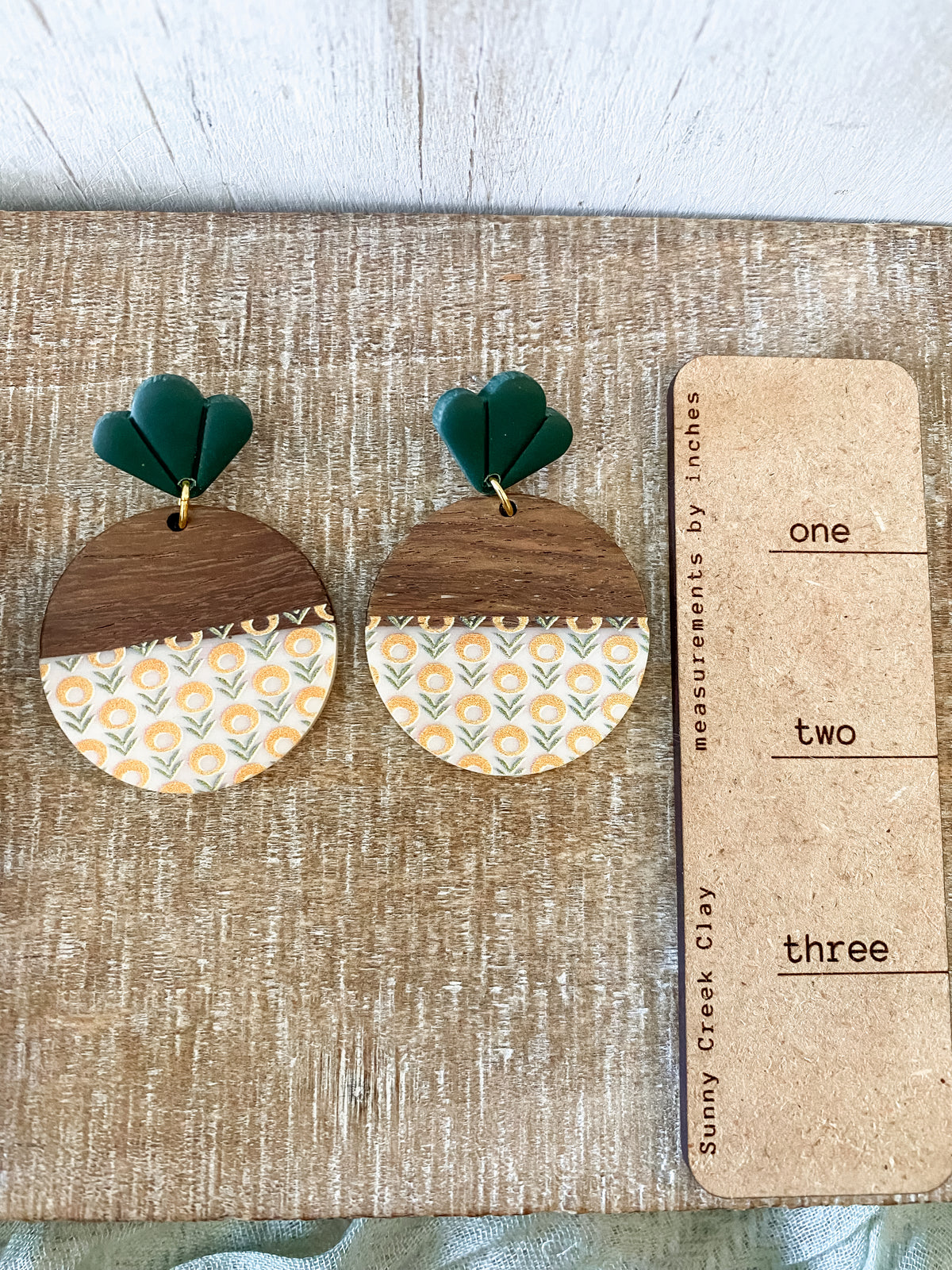 Yellow flower resin & walnut handmade polymer clay earring collection