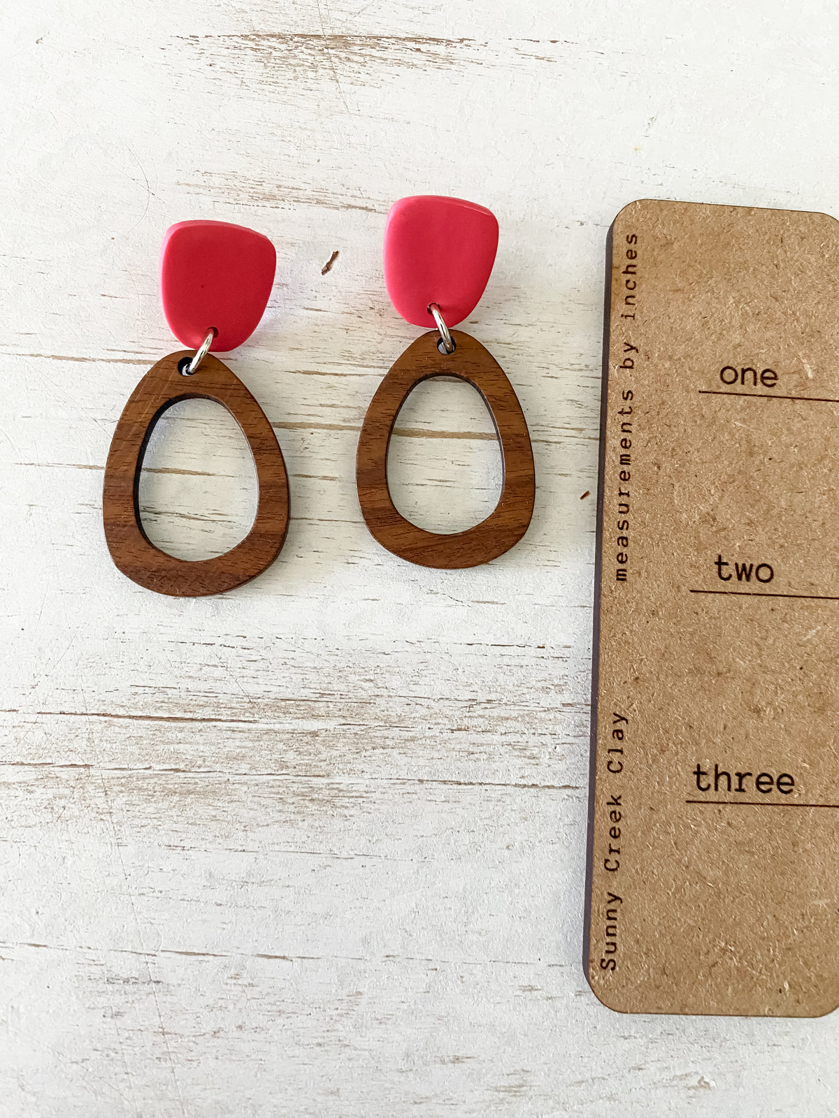 Teardrop oval walnut polymer clay earrings