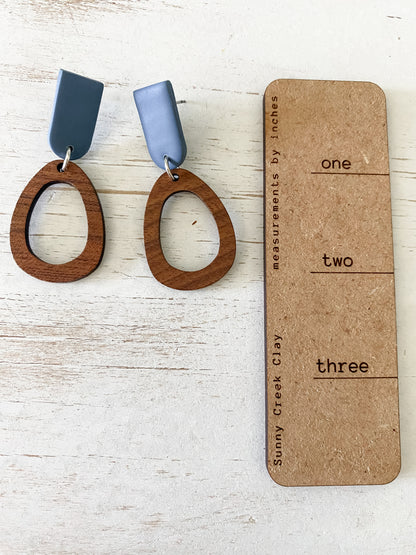 Teardrop oval walnut polymer clay earrings