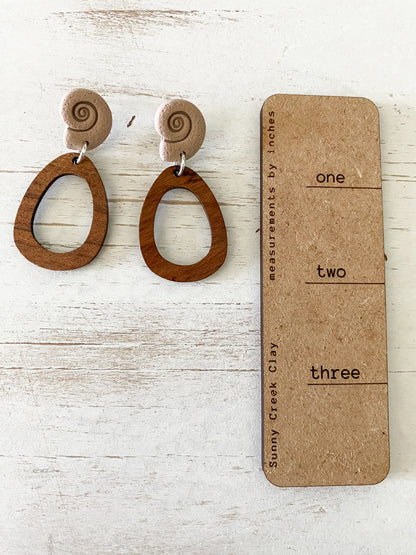 Teardrop oval walnut polymer clay earrings