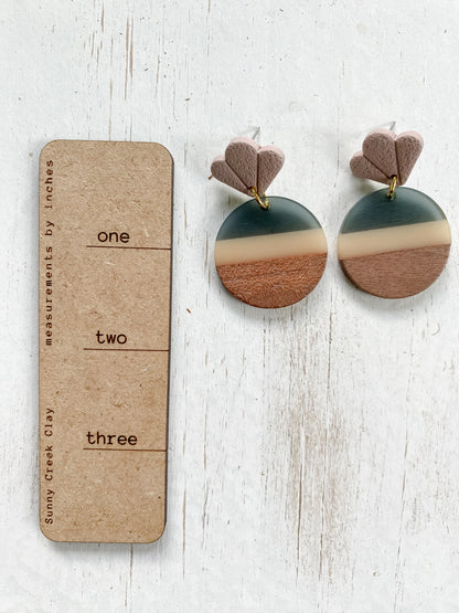 Resin & walnut striped handmade polymer clay earring collection