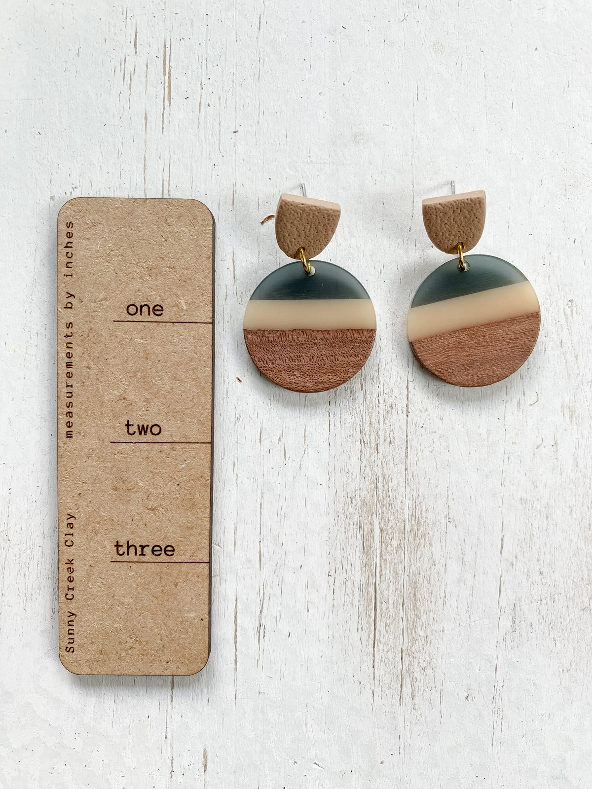 Resin & walnut striped handmade polymer clay earring collection