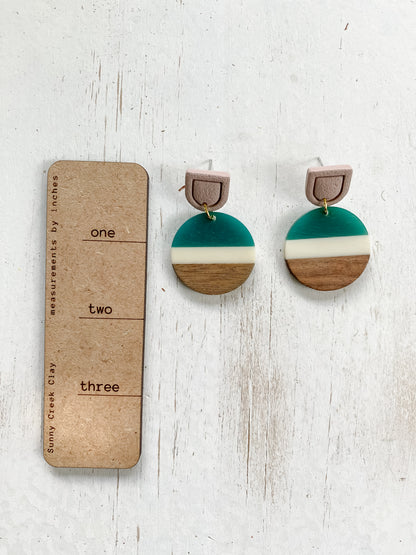 Resin & walnut striped handmade polymer clay earring collection
