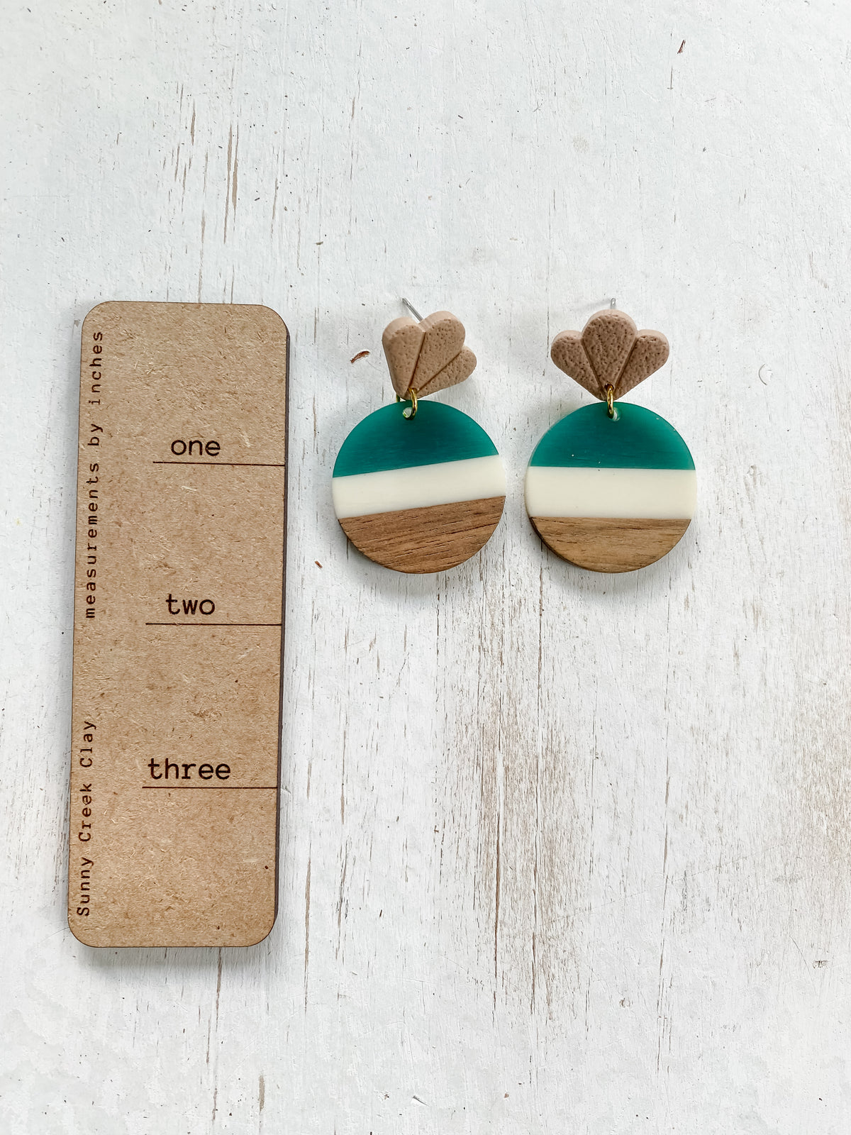 Resin & walnut striped handmade polymer clay earring collection