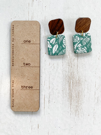 Green tropical print handmade polymer clay earring collection