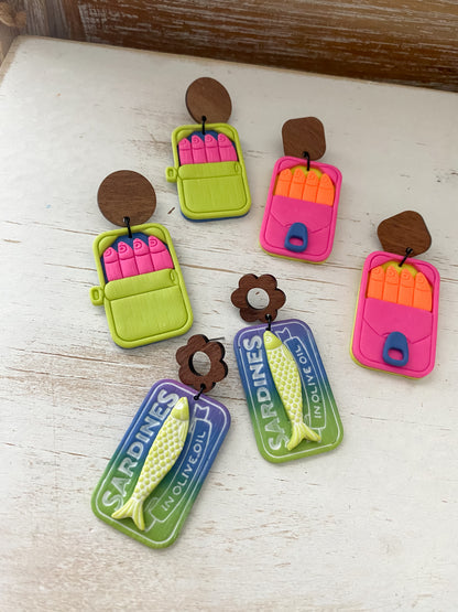 Neon sardine handmade polymer clay earrings
