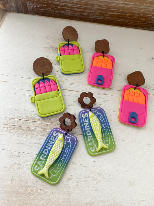 Neon sardine handmade polymer clay earrings