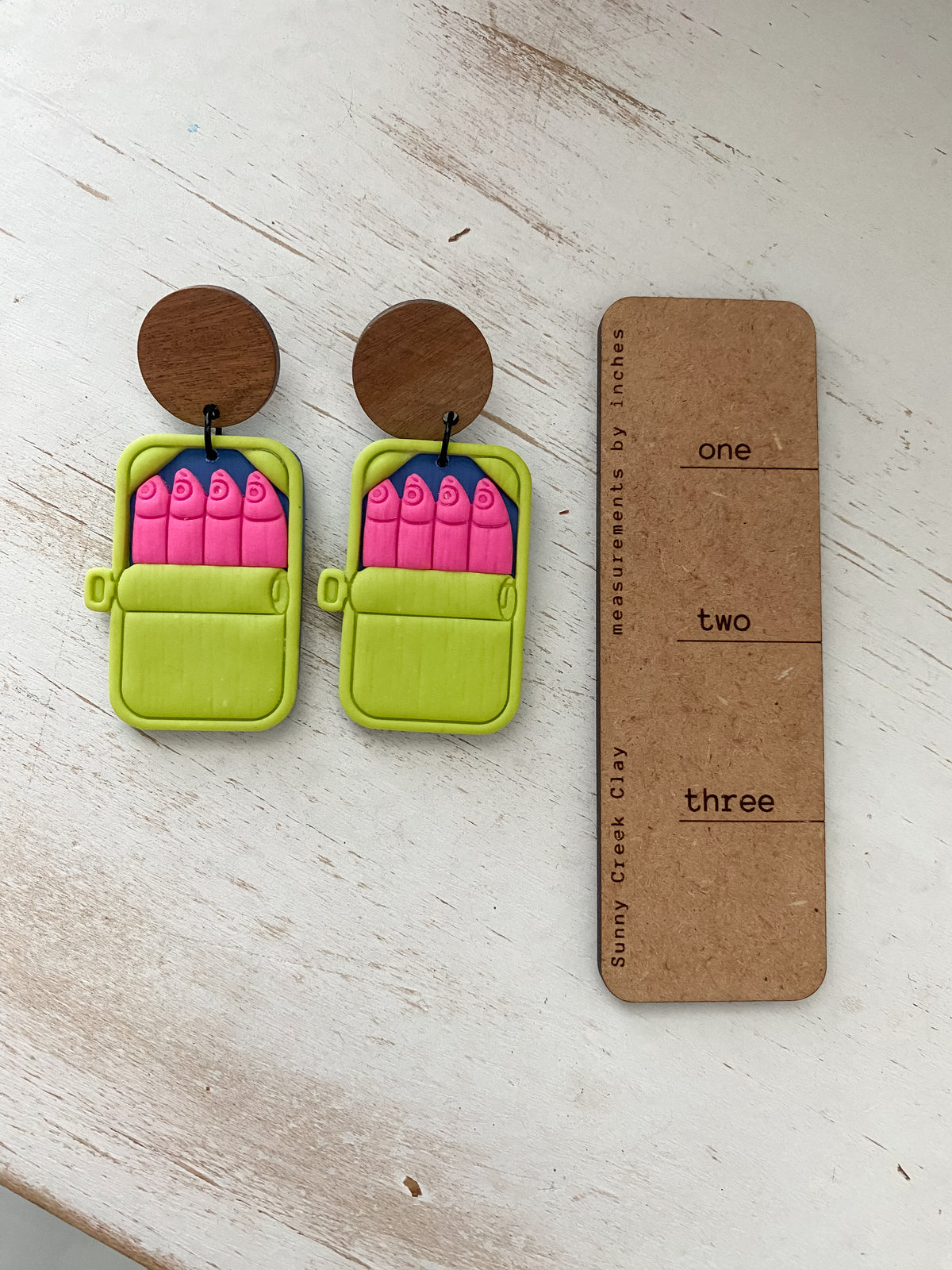Neon sardine handmade polymer clay earrings
