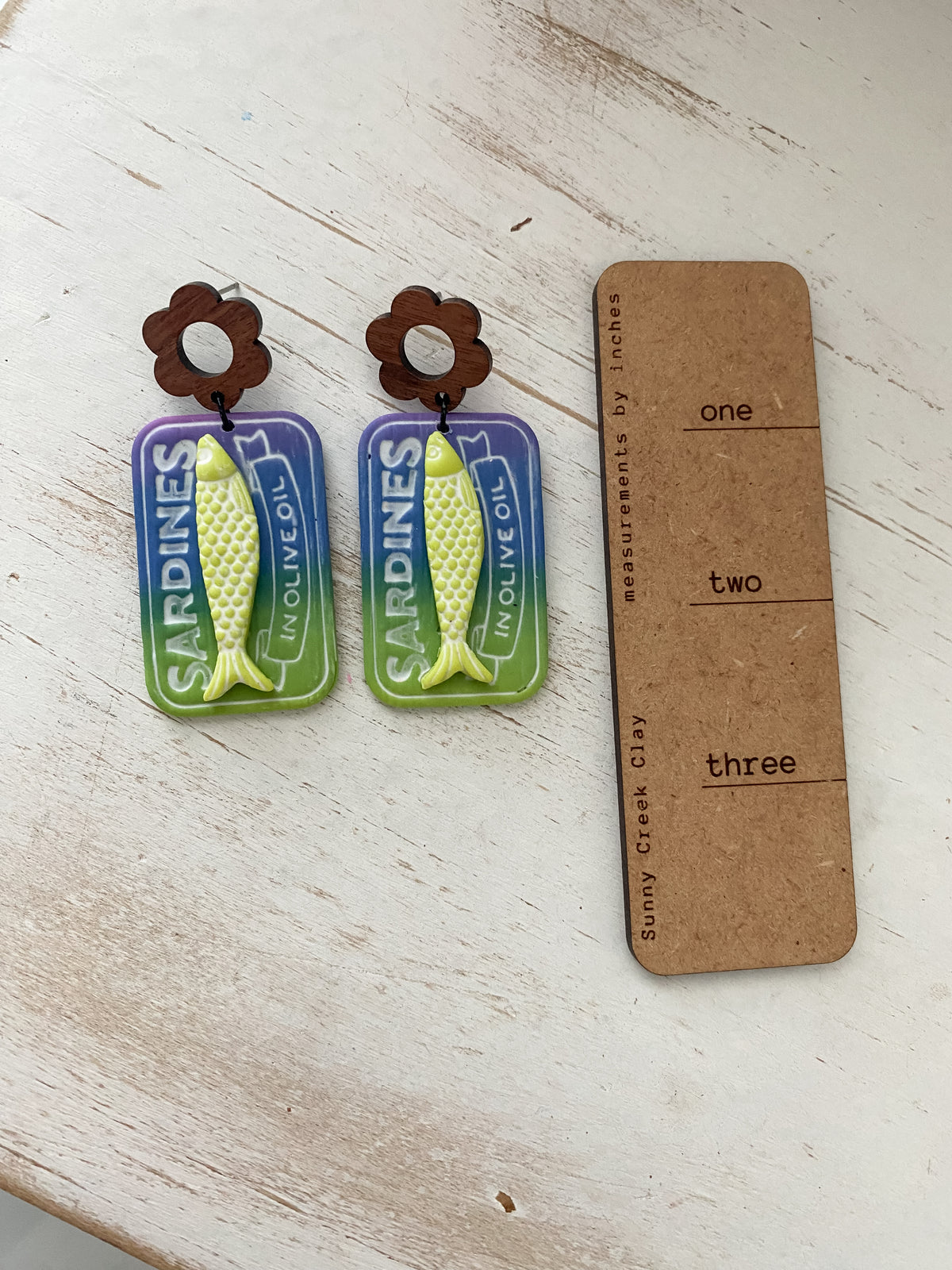 Neon sardine handmade polymer clay earrings