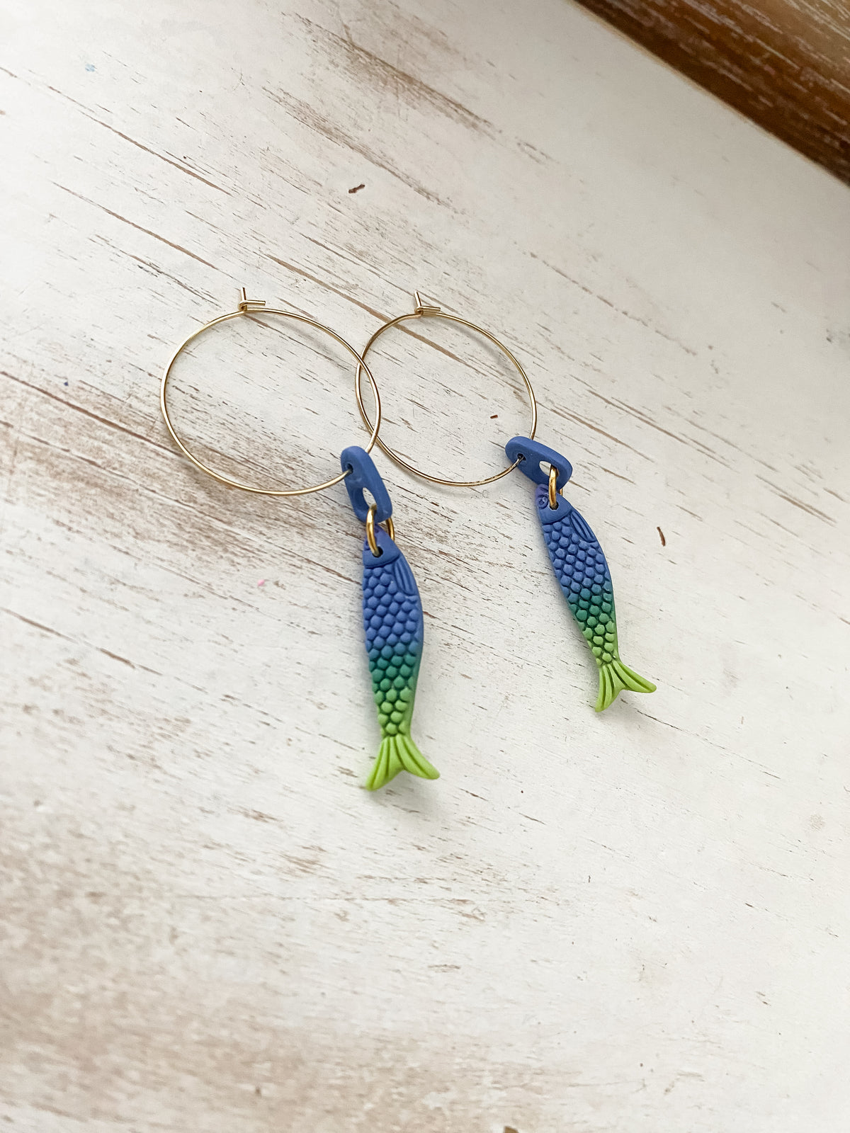 Sardine handmade polymer clay hoop earrings