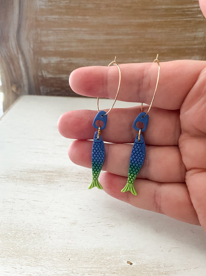 Sardine handmade polymer clay hoop earrings