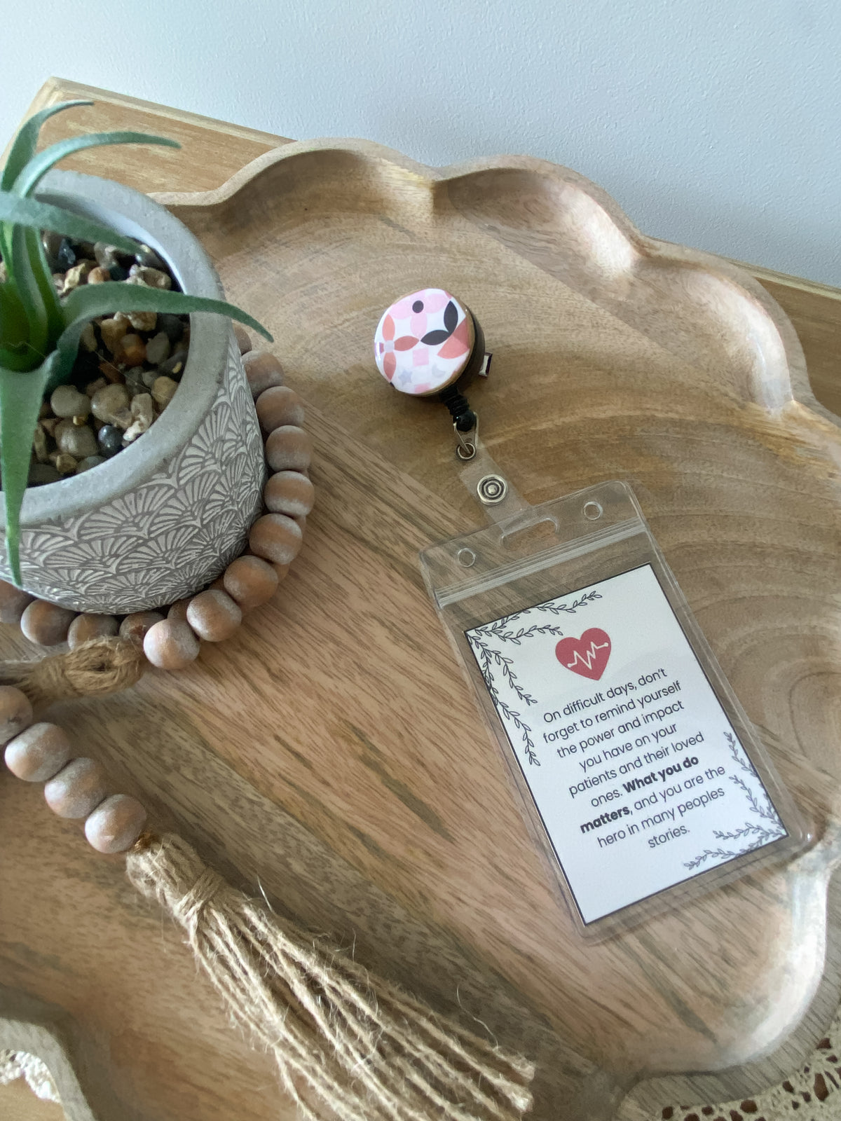 Black brown and pink abstract handmade polymer clay badge reel