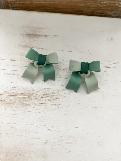 Seafoam handmade polymer clay bow earrings