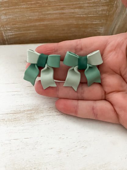 Seafoam handmade polymer clay bow earrings
