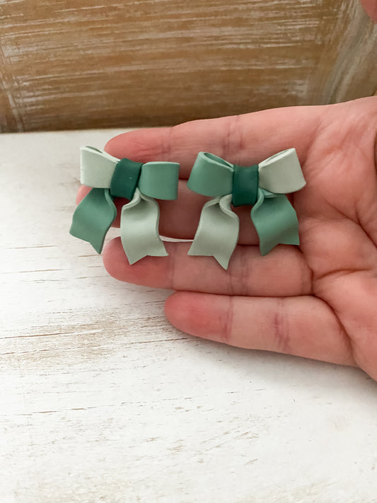 Seafoam handmade polymer clay bow earrings