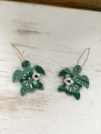 Tropical sea turtle handmade polymer clay earrings