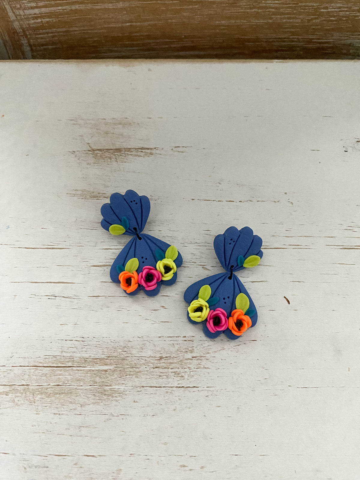 Scalloped mermaid neon handmade floral polymer clay earrings