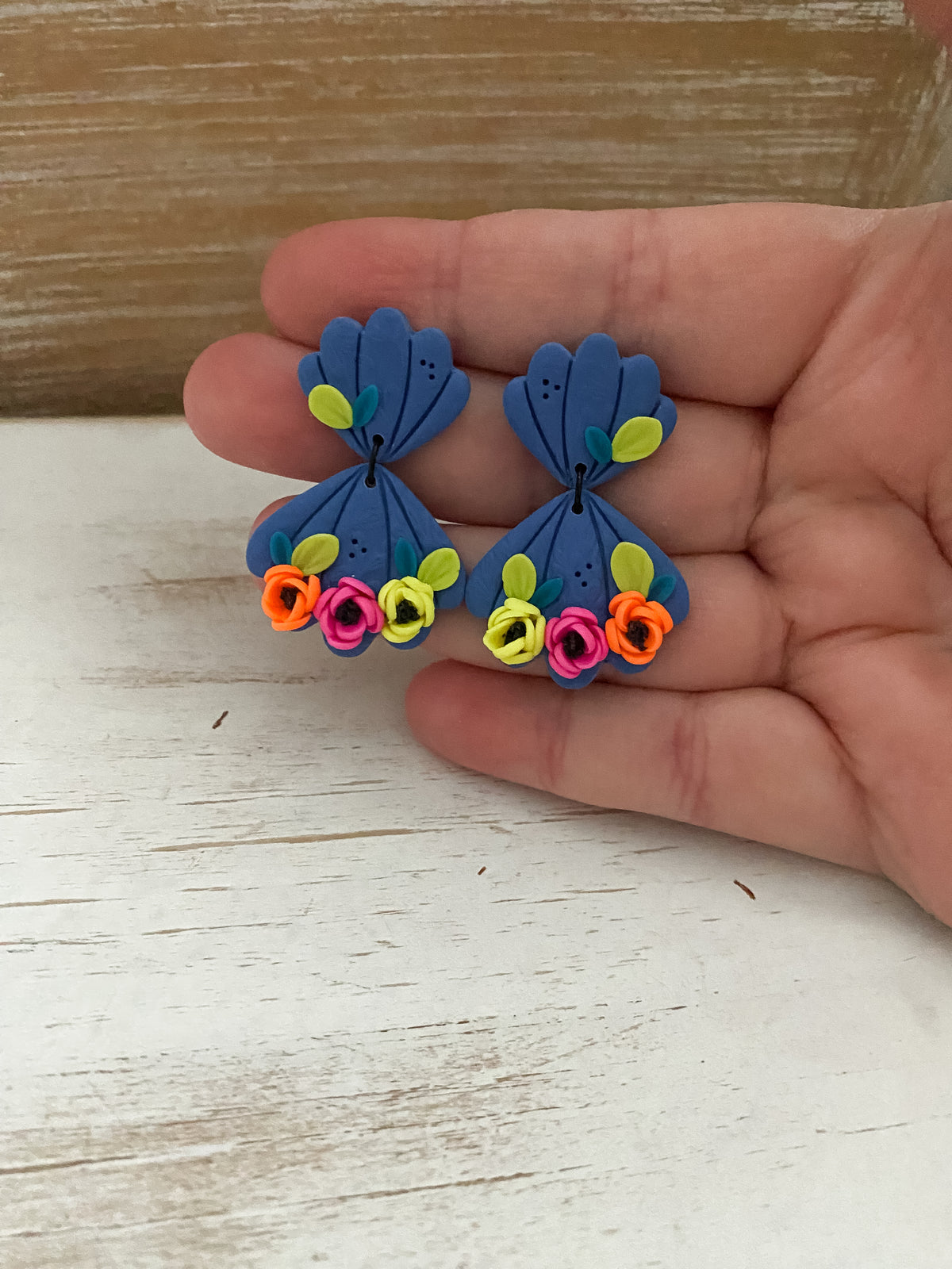 Scalloped mermaid neon handmade floral polymer clay earrings