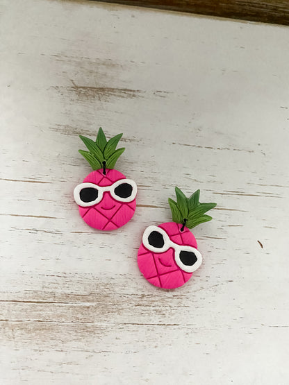 Neon tropical pineapple handmade polymer clay earrings