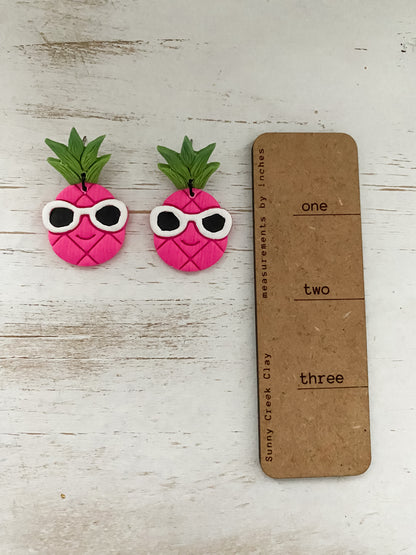Neon tropical pineapple handmade polymer clay earrings