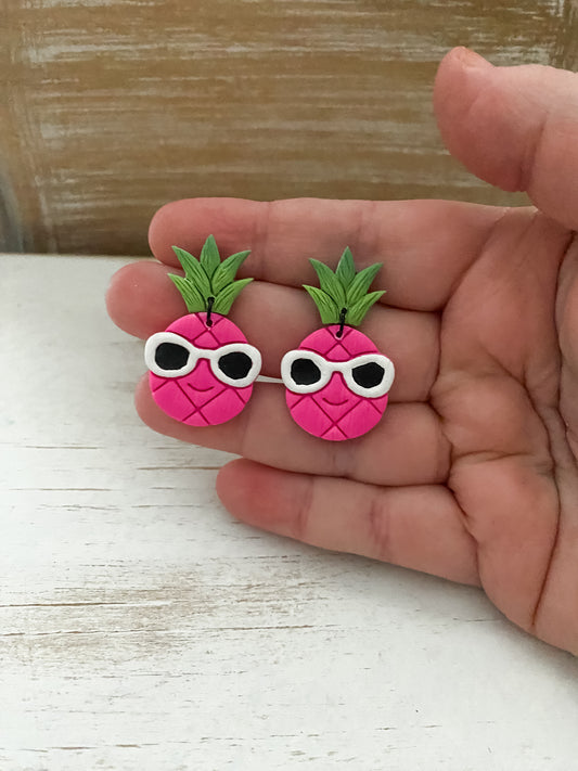 Neon tropical pineapple handmade polymer clay earrings