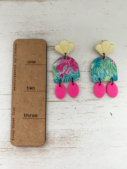 Neon tropical print handmade polymer clay earrings