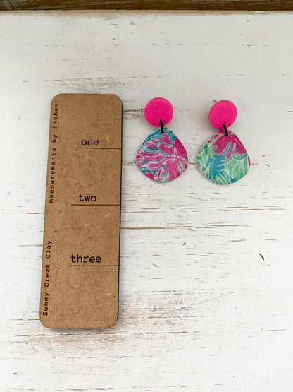 Neon tropical print handmade polymer clay earrings