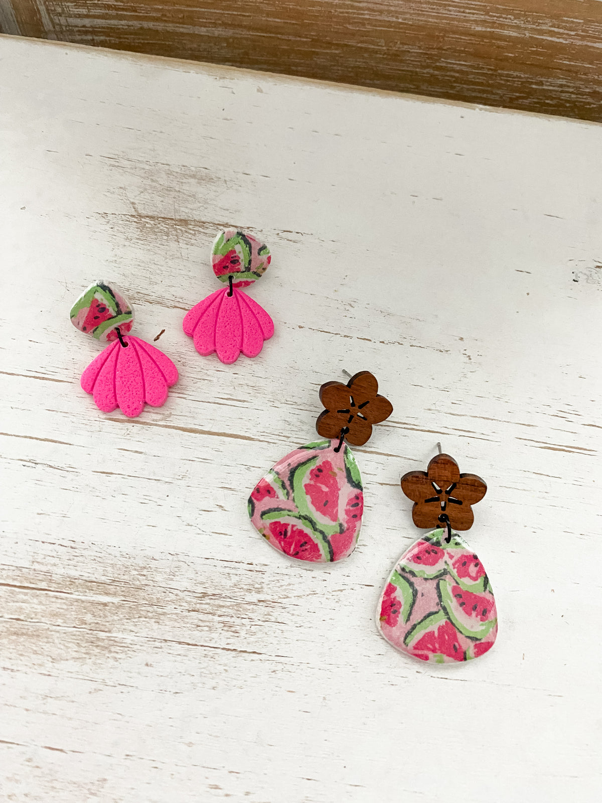Watermelon print handmade polymer clay earrings