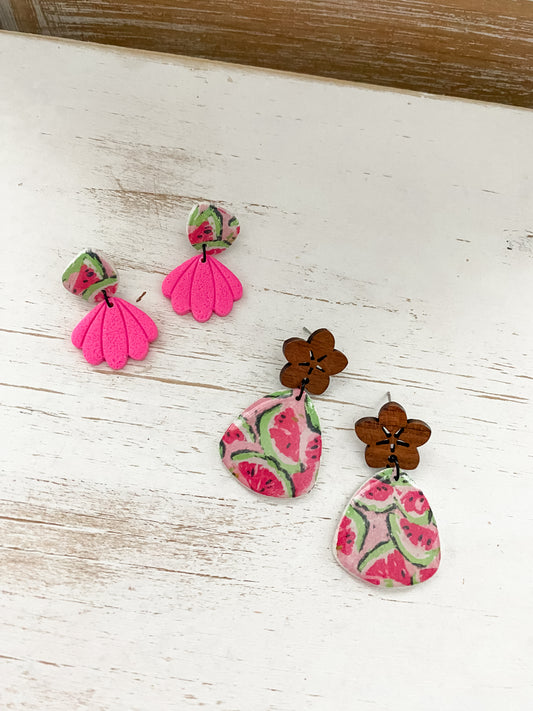 Watermelon print handmade polymer clay earrings